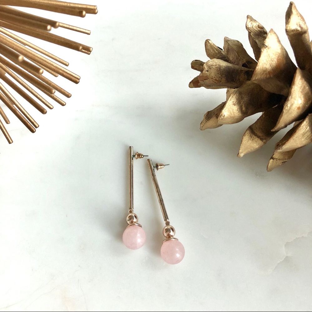 Vintage gold & rose quartz earrings